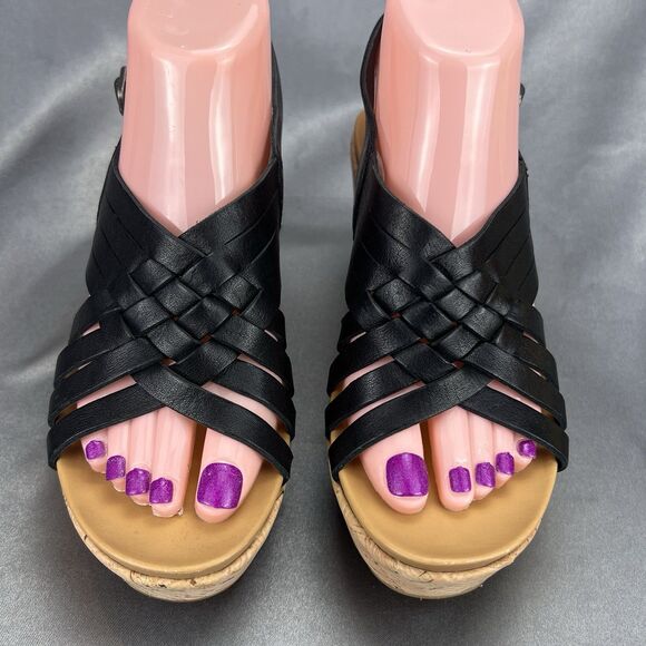 Kork-Ease Adelanto Wedge Sandals Women’s 8 Platform Slingback Black Leather Y2K - Picture 6 of 16